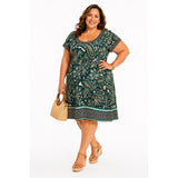 London Style Paisley Shift Dress 24W Boho Teal Black Plus