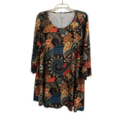 Plus Size Boho Paisley Tunic Top 2XL Fall Artsy Swing Blouse