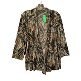 Kasper X Large Open Front Cardigan – Abstract Chocolate, Silver & Tan Print