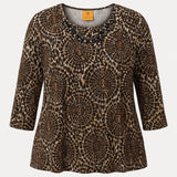 Ruby Rd. 3X Beaded Neckline Abstract Print Top Brown Black White