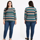 Talbots Woman 3X Petite 100% Cotton Multicolor Stripe Knit Top Casual Chic - Style Plus Consignment Boutique