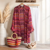 Jules by Jen 1X Chevron Print Kimono Duster Cardigan Pink Orange Boho Open Front Plus Size