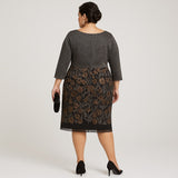 Alex Evenings Black & Bronze Embroidered Sequin Lace Overlay Dress 22W