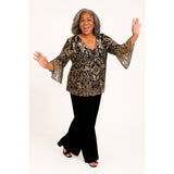 Prelude Black & Gold Metallic Embroidered Top with Bell Sleeves – Size Large