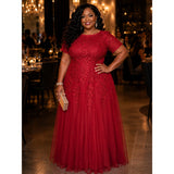 Elegant Burgundy Lace & Tulle Evening Gown | Size 26 | Formal Wedding Guest
