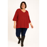 EVRI Red Sparkle Tunic V-Neck Sweater 2X Plus Size Cozy Knit Top