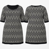 Sandra Darren Black & Silver Chevron Print Dress – Size 24W