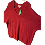 EVRI Red Sparkle Tunic V-Neck Sweater 2X Plus Size Cozy Knit Top