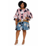Taylor Woman 22W Floral Shift Dress Pink Blue Bell Sleeve Lined Plus Size