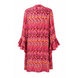 Jules by Jen 1X Chevron Print Kimono Duster Cardigan Pink Orange Boho Open Front Plus Size