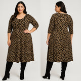 Ellos 1X (22–24) Leopard Print A-Line Knit Dress – Soft Stretch with ¾ Sleeves