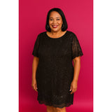 Brilliant Silk Beaded Cocktail Dress Black Tunic Overlay 2-Layer No Stretch Elegant 1X