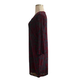 HAANI 1X Wine Flocked Velvet Floral Print Bell Sleeve Hem
