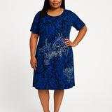 Avenue Plus Size 22/24 Coblat Blue, Black and White Print Dress – Flirty & Chic