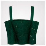 Emerald Green Lace 3-Piece Skirt Suit Set | Size 20 | Sequined Tank, Jacket & Skirt | Special Occasion