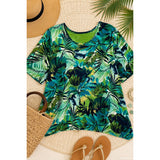 Liz & Me Tropical Palm Print Top 5X 34/36W Green Blue Resort Tunic Plus Size