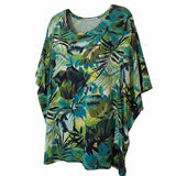 Liz & Me Tropical Palm Print Top 5X 34/36W Green Blue Resort Tunic Plus Size