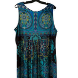 NY Collection Woman 2X Boho Maxi Dress Blue Medallion Print - Style Plus Consignment Boutique