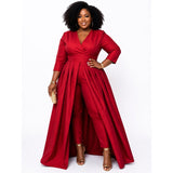 Faeriesty Red Satin High-Low Train Jumpsuit | Size 12/14 | Formal Evening Party