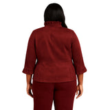 Nygard Ultra Suede Ruffle Jacket 20W – Wine, Princess Seams, Chic Fit