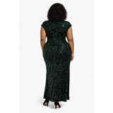 Emerald Velvet Sequin Gown – Plus Size 5X (US 22–24) | Stretch Glam Evening Dress - Style Plus Consignment Boutique