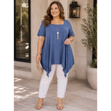 Roaman's Blue Sharkbite Tunic Top Boho Swing Blouse Handkerchief Hem 18/20