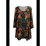 Plus Size Boho Paisley Tunic Top 2XL Fall Artsy Swing Blouse