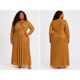 Gold Sequin Stretch Velvet Long Sleeve Evening Gown Size 18W