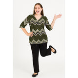 Unique Spectrum 3X High-Low Chevron Blouse with Faux Zipper Pocket