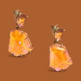 Peach Lucite Link Necklace & Faceted Drop Earrings Set