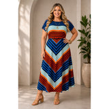 Tommy Hilfiger Chevron Stripe Maxi Dress XL Blue Orange Belted - Style Plus Consignment Boutique