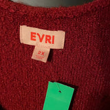 EVRI Red Sparkle Tunic V-Neck Sweater 2X Plus Size Cozy Knit Top
