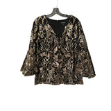 Prelude Black & Gold Metallic Embroidered Top with Bell Sleeves – Size Large