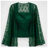 Emerald Green Lace 3-Piece Skirt Suit Set | Size 20 | Sequined Tank, Jacket & Skirt | Special Occasion