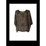 Plus Size Boho Tribal Print Tunic Top Brown Black Oversized Blouse One Size