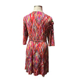 Emma & Michelle XL Multicolor Abstract Faux Wrap Dress | 3/4 Sleeve Stretch Career Casual