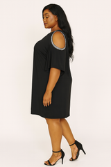 JBS After 5 Black Rhinestone Cold-Shoulder Dress 3X