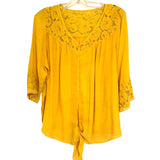 Plus Size Mustard Yellow Lace Trim Tie Front Blouse Boho Boutique Top 2X