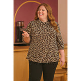 By Design Leopard Print Bow Tie Blouse 3X – Ruched Sleeves, Chic Pullover Style - Style Plus Consignment Boutique