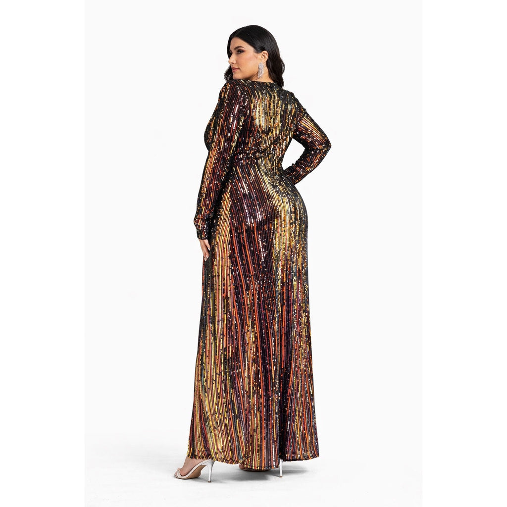 Plus Size Multicolor Sequin V-Neck Long Sleeve Maxi Dress – 4X (20/22) –  Style Plus Consignment Boutique