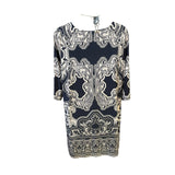 INC Plus Size 3X Navy & White Scroll Print Dress – Boat Neck, 3/4 Sleeve, 38” Length
