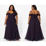 Size 16W Dark Navy Chiffon Formal Gown with Corset Back