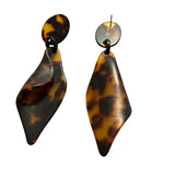 Frosted Tortoise Lucite Drop Earrings – 4” Statement Pierced Dangles