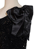 Black Sequin One-Shoulder Gown with Satin Bow – Size 4X (20–22) - Style Plus Consignment Boutique