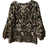 Prelude Black & Gold Metallic Embroidered Top with Bell Sleeves – Size Large