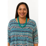 Maggie Barnes Turquoise & Gold Foil Aztec Print Top | Size 2X