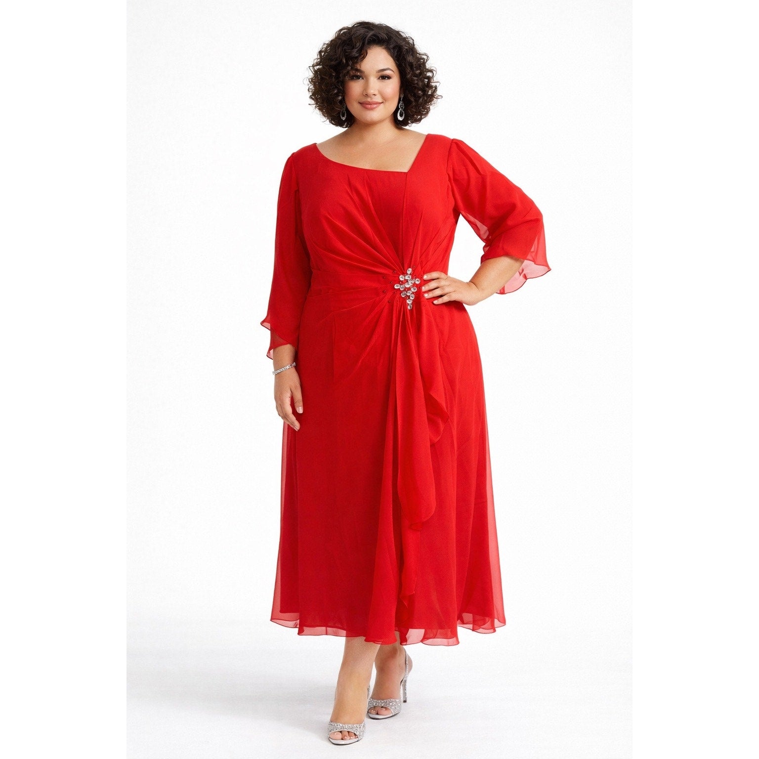 long sleeve plus size red dress Chiffon Evening Rhinestone Waist Formal Gown 20W Size:MEDIUM - US WOMEN 9 - UK 7 - EU 41 an evening event Corset Sweetheart Neck Midi Linen Crop Tops