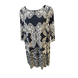 INC Plus Size 3X Navy & White Scroll Print Dress – Boat Neck, 3/4 Sleeve, 38” Length