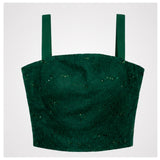 Emerald Green Lace 3-Piece Skirt Suit Set | Size 20 | Sequined Tank, Jacket & Skirt | Special Occasion