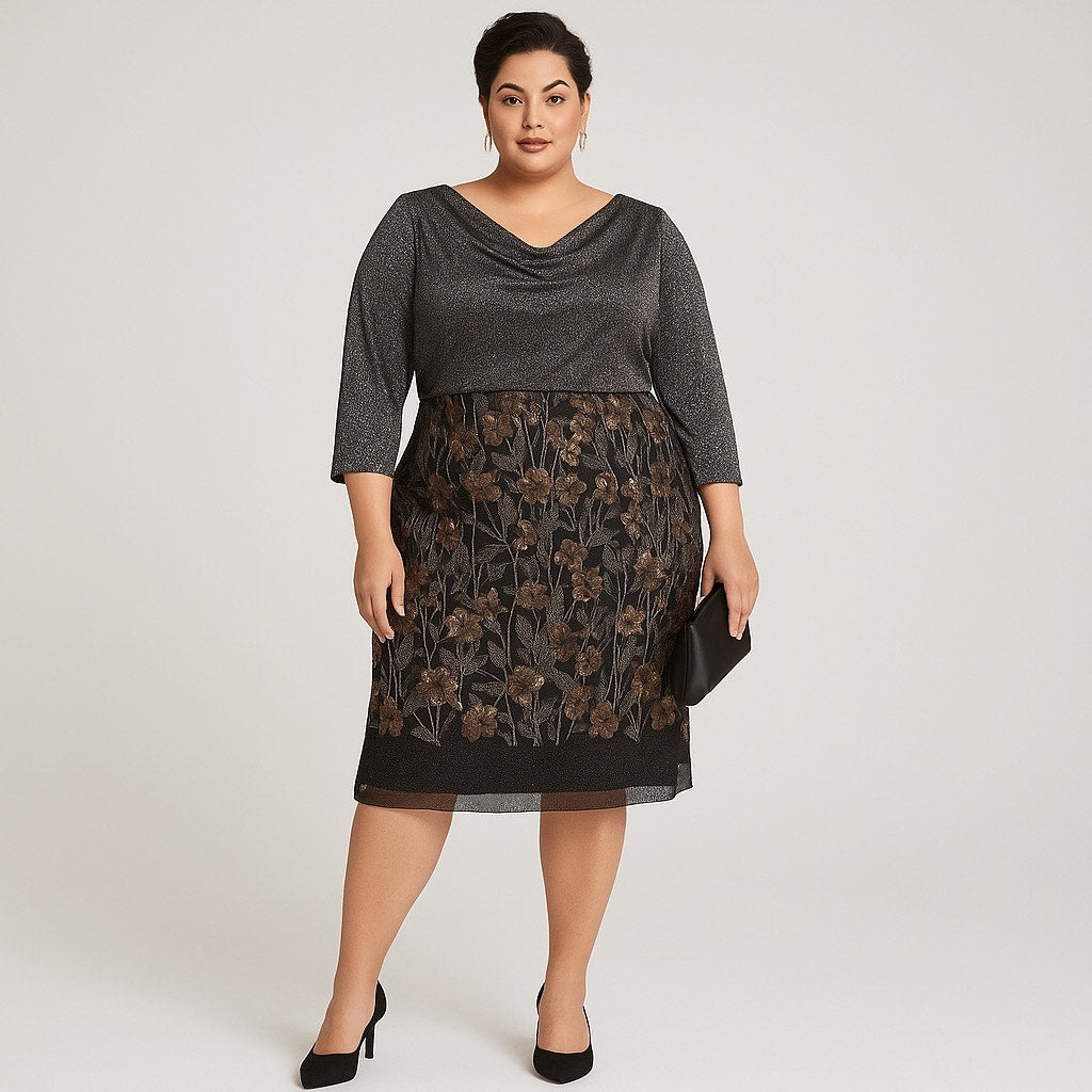 Alex Evenings Black & Bronze Embroidered Sequin Lace Overlay Dress 22W Style Plus Consignment Boutique Alex Evenings Black & Bronze Embroidered Sequin Lace Overlay Dress 22W Style Plus Consignment Boutique